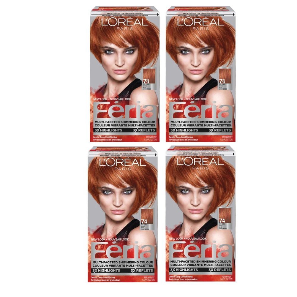 4 x L'Oreal Paris Feria 74 Deep Copper Blonde Hair Color Dye Shimmering NEW